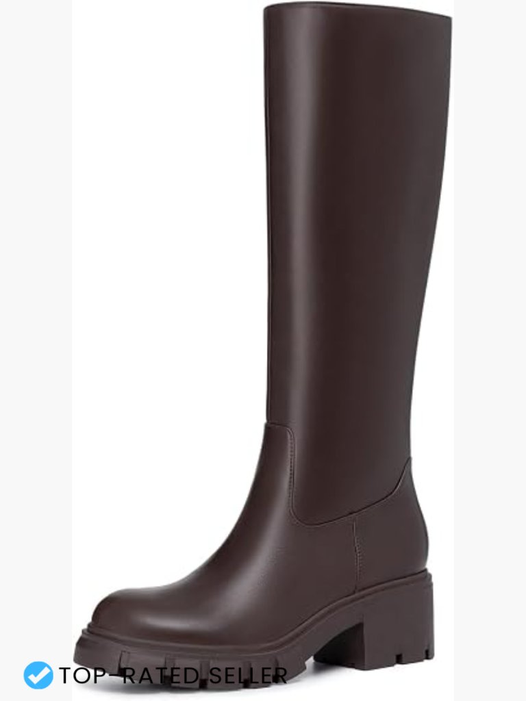 Chunky Platform Knee High Boots Round Toe Lug Sole Fall Winter Office Work
